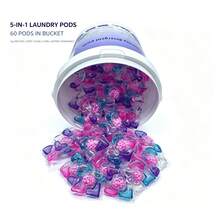 60pcs/Bucket 5-In-1 Laundry Capsules, Laundry Beads, 5-In-1 Deep Cleaning, Long-Lasting Fragrance, Softening & Fabric Care, Color Locking & Fixing, Suitable For Home, Dorm, Rental, Hotel And Daily Laundry Use For The Whole Family. - Liquid - View 1