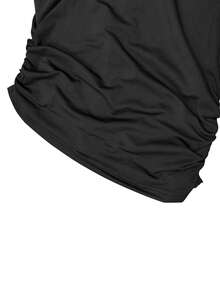 Elegant Women's Top With Rhinestone Trim, Ruched Waist Slim Fit Design, Can Be Worn Alone Or Layered, Suitable For Evening Out, Dating, Commuting, Autumn Clothing - Black - View 6
