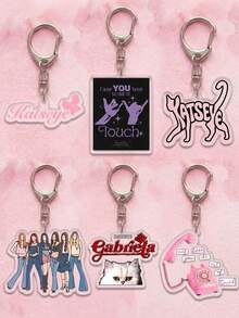 1pc/6pcs Katseye Girl Group Acrylic Keyring Packs, Can Be Used As Backpack Charm, Car Keychain Or Fan Collectible, Suitable For Daily Wear, Concert Support, Fan Meeting, Also A Special Gift For Fan Friends, Applicable For All Seasons. - Multicolor - View 2