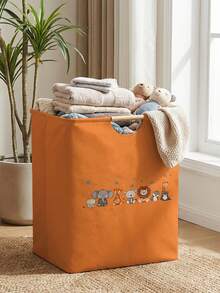 1PC Animal‑Print Open Storage Bin, Collapsible Laundry Basket Storage Bag With Wooden Handles, Household Foldable Hamper For Bathroom, Dirty Clothes Storage Bucket - Multicolor - View 14