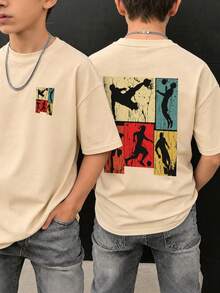 1 buah Kaos Lengan Pendek Motif Sepak Bola untuk Anak Laki-laki, Pakaian Remaja Pelajar, Hadiah Musim Panas untuk Anak-anak - Aprikot - View 1