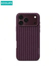 1pc Cherry Red Ribbed Texture Phone Case, Fashion Minimalist Ins Style Aesthetic Niche Elegant Design, Anti-Slip Grip Shockproof Soft TPU Protective Cover, Compatible With IPhone 18 Pro Max/18 Pro/17/17 Pro/17 Pro Max/16 Pro/16 Pro Max - Deep Cherry Purple - View 2