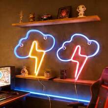 1pc LED Cloud & Lightning Neon Light Game Theme Scene Decor Wall Hanging Lamp Battery/USB Powered Romantic Fairy Light Holiday Party Children Birthday Gift Room Bedroom Decoration - Cloud Lightning Neon Sign - View 6