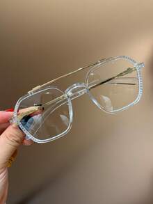 1 Pair Men's Double-Beam Black & Gold Plain Lens Glasses, Vintage Carved Metal Frame, Street Style Decorative Eyewear, Suitable For Daily Wear All Seasons - Clear - View 5