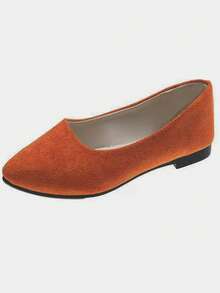 Elegant Low Heel Flat Women's Shoes, Fashion Minimalist Pointed Toe Shallow Design, Suitable For Spring Summer Autumn Outdoor Wear, Suede Material, Solid Color Neutral Smooth Shoes, Outdoor Spring Autumn - Brown - View 13