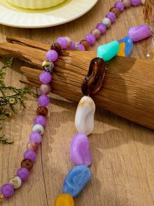 OABE 2pcs/Set Bohemian Style Handmade Mixed Color Asymmetric Beaded Necklace With Round Beads, Suitable For Women's Daily Wear, Random Bead Colors - Multicolor - View 6