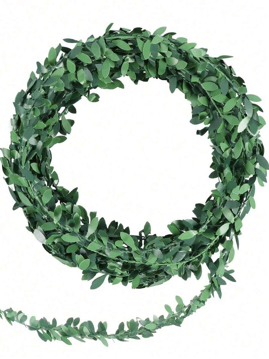 1PC 7.5 M 2.95 Inch Garland Foliage Green Leaves Artificial Wreath Fake Vine For Wedding Party Wall Crafts Home Decor - Green 1 - View 1