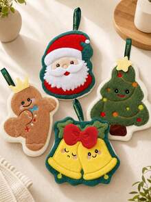 1pc/4pcs-Christmas Theme Hand Towel Christmas Tree Gingerbread Man Bell Santa Claus Decorative Towel Super Absorbent Soft No Shedding Multi-Purpose - Multicolor - View 2