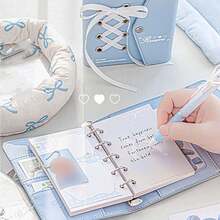 Rosyposy 1pc Cute Coquette Balletcore Mini M5 3-Ring Binder Journal With Heart Photo Window & Ribbon Lace-Up, PU Leather Photocard Holder Notebook - Multicolor - View 7