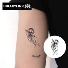 INKARTLINK 1PC Ethereal Draping Jellyfish Temporary Tattoo Sticker, Waterproof Body Art Tattoo Sticker, Lasts 2-5 Days, Water Transfer Colorful Tattoo Sticker, Suitable For Men And Women, Essential For People, Party Decoration, Holiday Celebration Body Decoration - Black - View 8