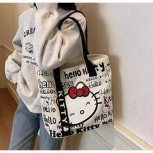 SANRIO 1pc Hello Kitty Printed Canvas Tote Bag, Cream White Base With ...