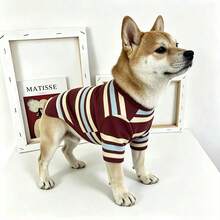 清新配色拼接條紋T恤，適合小型至中型犬，適用於柯基、法鬥、柴犬、比熊、泰迪、雪拿瑞、邊境牧羊犬幼犬及其他小型至中型寵物狗日常穿著 - 棕色 - 查看 3