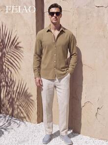 FEIAO Men's American Vintage Old Money Style Classic Corduroy Large Corn Kernel Texture Brown Shirt, Fashionable And Versatile - Khaki - View 5
