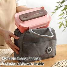 1pc Lunch Box - With Cutlery, Bento Box With Spoon And Fork, Microwave Lunch Box, Insulated Bento Lunch Bag - Multicolor - View 3