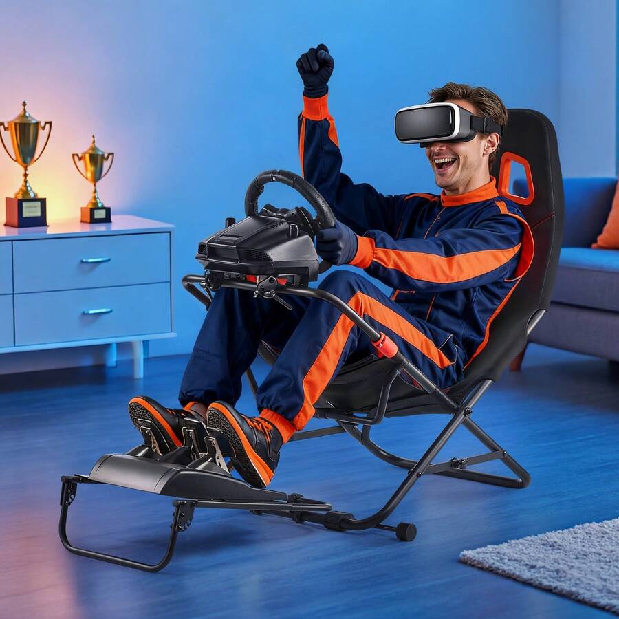 Portable Racing Wheel Stand, Foldable & Adjustable Steering Sim Wheel Stand, 470 Mm Seat Inner Width, Compatible With Logitech G923/G920/G29, Thrustmaster T248P, Fanatec, Hori, Mad Catz, Black - Compatible With  G923/G920/G29,  T248P, Fanatec, Hori, Mad Catz - View 1