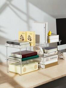 1pc Acrylic Cabinet Storage Rack, Stackable Kitchen Countertop Shelf, Spice Rack, Countertop Organizer Box, Transparent Plastic Storage Organizer Suitable For Cosmetics, Bathroom, Cabinet, Desk, Pantry - Clear - View 3