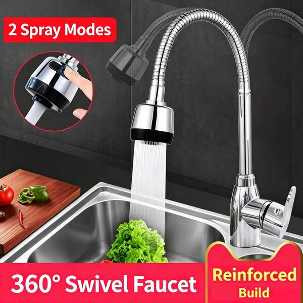 Modern Flexible Neck Kitchen Faucet Finish - Single Handle Control, Multi-Function Spray Head Soft Water/Spray, Rust-Proof Sink/Laundry/Bar Countertop Faucet