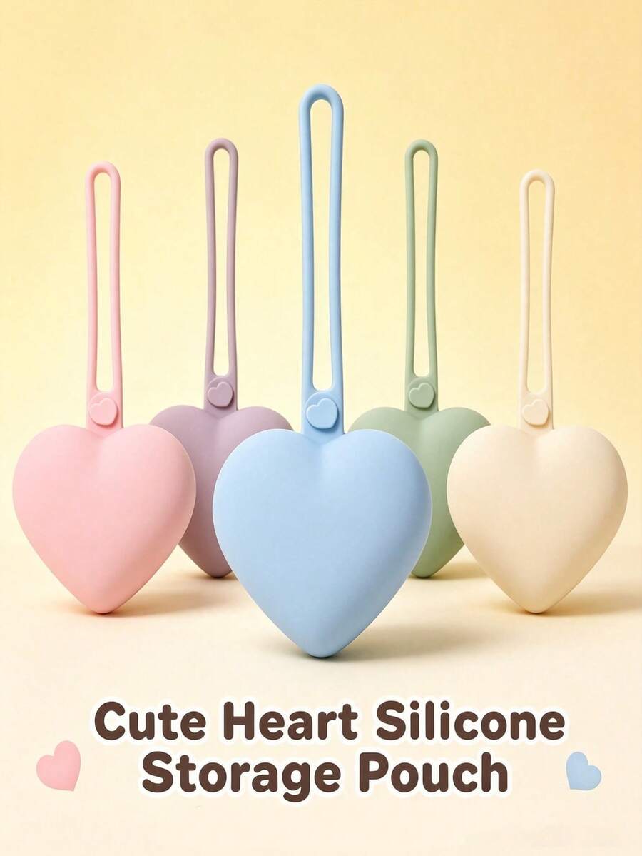 Heart-Shaped Storage Bag, Cute Mini Women & Girls Organizer Pouch, Portable Lightweight Design Small Bag, Macaron Color Key Earphone Coin Small Items Storage Bag, Travel Makeup Organizer Box, Suitable For School And Outdoor Use - Multicolor - View 1