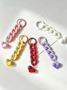 1pc Acrylic Colorful Chain Keychain, Also Suitable For Wallet, Handbag And Other Bag Decoration Pendant, Exquisite Heart-Shaped Decorative Accessory - Multicolor - View 3