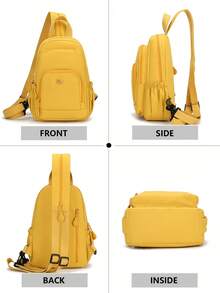 Multifunctional Nylon Crossbody Bag. 3D Multi-Compartment Design, Main Pocket With Front Zipper Pocket And Side Mesh Pockets/Drawstring Pockets, Phone, Wallet, Keys, Water Bottle Each In Its Place; Versatile For Commuting/Cycling/Hiking/Shopping. - Multicolor - View 4