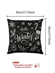 Christmas Table Runner, Placemat, Throw Pillow, Rustic Chalkboard Style Black Background White Text "Hello Winter" Christmas, Snowflake Holly Gloves Candy Cane Sock Pattern, Home Sofa Bedroom Holiday Decor - Multicolor - View 9