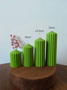 Green Striped Decorative Candle Ribbed Textured Aesthetic Wax Candles For Christmas Holiday Decor, Warm Silent Style Home Atmosphere, Minimalist Decorative Candle Centerpiece Christmas Present Decorations Gift For Woman Winter Gift - Green Cone-shaped Pillar Candle - View 11