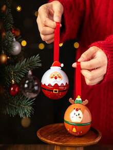 1pc New Mini Round Christmas Tin Ball Box, Cute Snowman & Reindeer Hanging Decor, Small Candy & Snack Storage Tin, Christmas Tree Decoration, Holiday Party Gift Box - Multicolor - View 7
