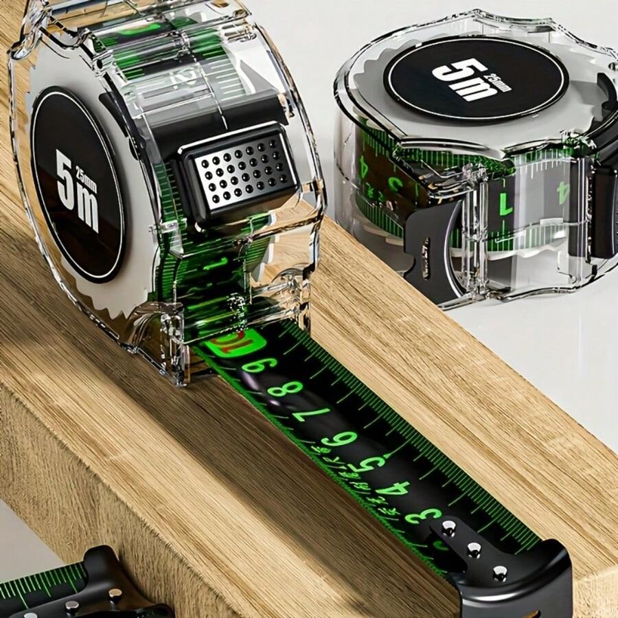 1pc High Precision Self-Locking Fluorescent Tape Measure - 5M, Laser Inkjet Coding Box Design, ABS Resin Material, 0.1mm Accuracy, With Clear Display Window, Suitable For Construction Measurement - A - View 1