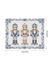 Taplak Meja Natal, Sarung Bantal, Alas Piring, Taplak Meja Motif Prajurit Nutcracker Gaya Porselen Biru Putih, Dekorasi Rumah Liburan Natal, Dekorasi Pesta Ruang Makan Dapur - MultiWarna - View 6