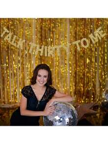 Talk Thirty To Me Banner, Funny Gold Glitter Paper Decoration, For Men/Women 30th Birthday Party Decorations - Multicolor - View 2