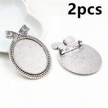 2 buah Cabochon Bros Gaya Busur 30x40mm dengan Alas Kosong, Bezel, Baki, Paduan Logam, Aksesoris Pembuatan Perhiasan DIY - Alas bros - View 5