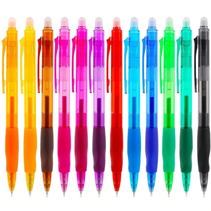 12pcs Colorful Erasable Gel Pen Set, 0.5mm Fine Tip Cute Side-Click Pens, Suitable For Writing, Drawing, Planner, Office And School Supplies, Make Mistakes Disappear Anytime, Back To School Stationery