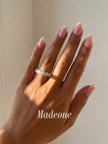 MADEONE 1件極簡幾何水鑽戒指，基礎女款飾品，適合女孩生日與派對場合的優雅禮物 - 五星級排鑽戒指 - 查看 3