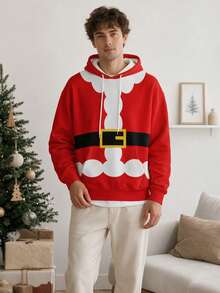 Men's Fashionable Graphic Print Hoodie Sweatshirt, Versatile Christmas New Arrival - Multicolor - View 3