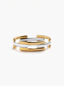 Minimalist Fashionable Unique S925 Sterling Silver Signature Link Mixed Metal Stacking Ring For Women Daily Wear - Link Stacking Ring - View 3