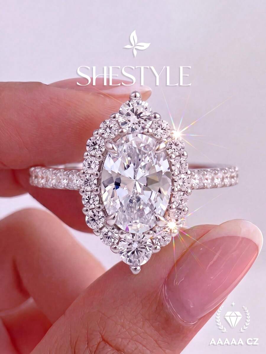 1件時尚橢圓形戒指，情人節、聖誕節、生日禮物，情侶款，精緻吊墜戒指，送給女性的禮物