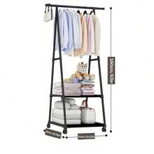 1 cái giá treo áo khoác đứng đa năng bằng kim loại, cột điều chỉnh được, thiết kế lưu trữ hai tầng, thanh trượt chống trượt, có bánh xe khóa, giá trưng bày gia dụng bền bỉ - Nhiều màu - Xem 2