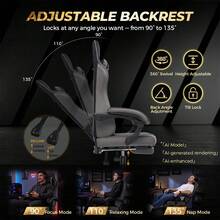 Fabric Gaming Chair With Footrest, Ergonomic Computer Desk Chair With Pocket Spring Cushion Home Office High Back Lumbar Support Heavy Duty Wide - Grey - View 4