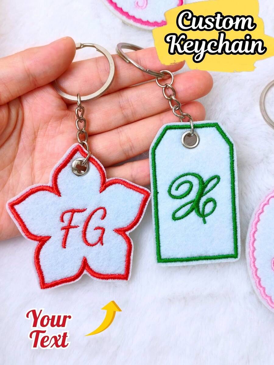 Customized Personalized Embroidered Keychain, Customized Flower Shaped Bag Charm, Unique Birthday, Graduation, Friend And Family Backpack Accessory Gift