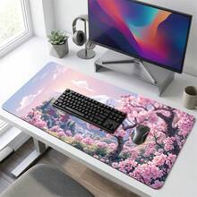 Set Alas Mouse Gaming dan Alas Meja Ekstra Panjang Motif Kartun Jepang Bunga Sakura & Gunung Bersalju, Alas Karet Tahan Lama Anti Selip, Permukaan Halus, Cocok untuk Komputer Laptop Kantor Rumah, Dekorasi Seni Abstrak, Perlengkapan Sekolah - A - View 9
