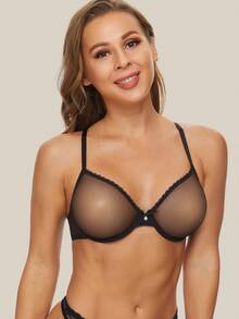 Wingslove Sheer Unpadded Mesh Breathable Bra, Lingerie - Black - View 3