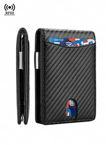 Dompet Serat Karbon untuk Pria, Dompet Lipat Tipis Pendek dengan Klip Uang, Kantong Koin Berresleting, Jendela ID, Dompet Pintar Minimalis Anti-Pencurian - MultiWarna - View 9