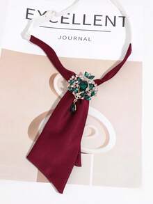 1pc French Vintage Double Layer Satin Rhinestone Women's Necktie, Banquet Commute Formal Shirt Decoration Accessory - Multicolor - View 7