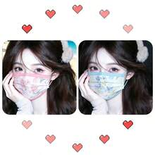 Original Elegant Purple Iris Print Disposable Face Mask, Premium Highly Attractive 3-Ply Breathable Fashion Women's Mask - Multicolor - View 4