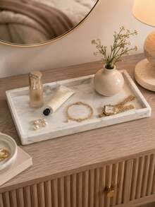 1pc White Rectangular Vanity Tray, Elegant Bathroom Countertop Storage Tray, Suitable For Fragrance, Skincare, Jewelry, Candles And Reed Diffusers, Decorative Storage Tray, Suitable For Vanity, Bedroom, Sink, Coffee Table And Home Decor, Housewarming Gift For Women - Multicolor - View 1