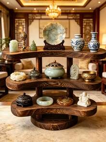 1pc Vintage Carbonized Wooden 3-Tier Desktop Storage Rack, Vertical Display Stand, Jewelry Display Rack, Wooden Tray Storage Holder, Wooden Tray, Cosmetics Perfume Jewelry Display Rack, Tea Ceremony Storage Rack; Suitable For Restaurant, Kitchen, Hotel, Home Storage - View 1