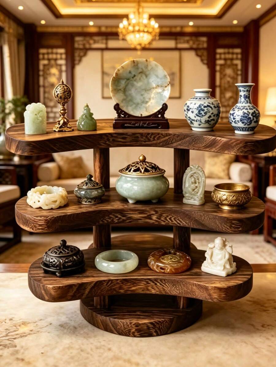1pc Vintage Carbonized Wooden 3-Tier Desktop Storage Rack, Vertical Display Stand, Jewelry Display Rack, Wooden Tray Storage Holder, Wooden Tray, Cosmetics Perfume Jewelry Display Rack, Tea Ceremony Storage Rack; Suitable For Restaurant, Kitchen, Hotel, Home Storage - View 1