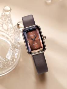 1pc Women's Retro Fashionable Minimalist Quartz Watch, Suitable For Daily Wear - Coffee Brown - View 3