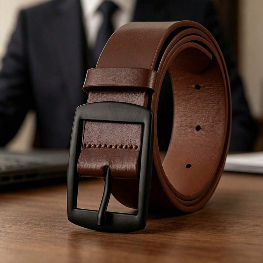 1pc Men's Genuine Leather Dress Belt, Suitable For Work, Business And Casual Wear - Multicolor - View 1