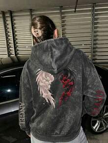 Stylish And Versatile Casual Printed Hoodie; Hooded Sweatshirt Suitable For Autumn And Winter; Women's Wear. - Black - View 7